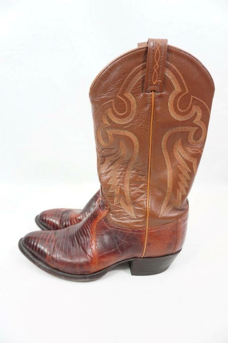 VINTAGE TONY LAMA 8540 MEN 10 D EXOTIC LEATHER COWBOY BOOTS TEJU LIZARD BROWN